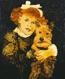Cornelia Schleime, Mädchen mit Hund, 1997, Acryl mit Asphaltlack und Schellack auf Leinwand