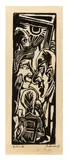 Max Beckmann, Tischgesellschaft“. 1919 (?), Holzschnitt auf Velin
