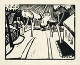 Dorfstraße mit blühenden Kastanien by Karl Schmidt-Rottluff, 1919, Holzschnitt auf Zanders-Bütten, sold May 2013