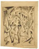 Hermann Stenner, Zwei Frauen auf der Straße, 1913, Bleistift auf Papier