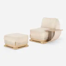 Rudolph M. Schindler, Unit chair and ottoman for the Van Patten House, Los Angeles, 1934, oak, metal, mohair upholstery