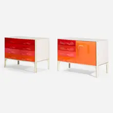 Raymond Loewy, DF-2000 cabinets, pair, c. 1965, injection molded plastic, laminated wood, enameled aluminum