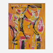 Untitled by Emerson Woelffer, c. 1950, oil on fleckboard panel, sold Aug 2026
