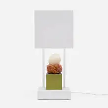 Art lamp #6 by Garry Knox Bennett, 2010, Lucite, powder-coated steel, painted wood, painted wire, ostrich egg, sold Jul 2026