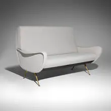 Marco Zanuso, Settee, c. 1955, upholstery, brass