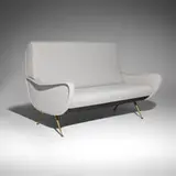 Marco Zanuso, Settee, c. 1955, upholstery, brass