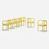 Gae Aulenti, Locus Solus dining chairs, set of six, c. 1964, enameled steel, upholstery