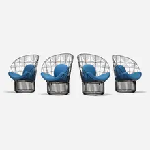 Bend Goods, Peacock lounge chairs, set of four, c. 2016, powder-coated steel, upholstery