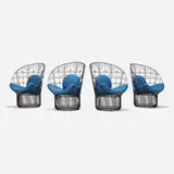 Bend Goods, Peacock lounge chairs, set of four, c. 2016, powder-coated steel, upholstery