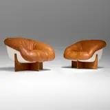 Percival Lafer, MP-61 lounge chairs, pair, 1973, leather, lacquered fiberglass, rosewood