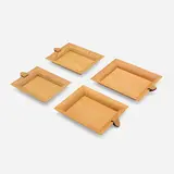 Hermès, Atrium trays, set of four, fruitwood, oak, leather