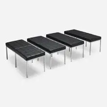 Florence Knoll, Benches, set of four, 1954 / 2017, leather, matte chrome-plated steel