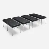 Florence Knoll, Benches, set of four, 1954 / 2017, leather, matte chrome-plated steel