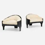 Henry P. Glass, Intimate Island lounge chairs, pair, 1966, lacquered plywood, upholstery, leather