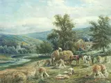 Henry Woodbridge Parton, Harvesting, watercolour heightened with white