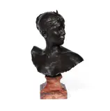 Alexandre Falguière, late 19th  century patinated bronze bust of Diana, patinated bronze