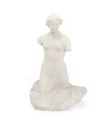 Léandre Grandmoulin, carved white carrera marble three quarter length figure of Aphrodite, marble