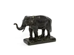 patinated bronze model of an elephant by Alfred Barye, patinated bronze, sold Jul 2019