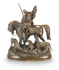 Max Arthur Waagen, patinated bronze figural equestrian group of 'Chasse Kabyle (Kabyle Au Retour De La Chasse)', patinated bronze