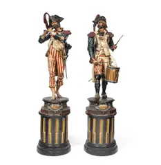 Philippe Poitevin, pair of late 19th century / early 20th century cold painted spelter figures of French revolutionaries on later composition pedestals, cold painted spelter