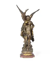 Mathurin Moreau, patinated and gilt bronze figural group of 'L'Immortalie', gilt bronze