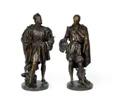 Jean-Jacques Feuchère, pair of patinated bronze figures depicting Benvenuto Cellini and Bernard Palissy, patinated bronze