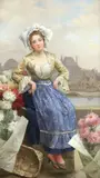 Gustave Henry Mosler, A dutch flower girl, oil on canvas