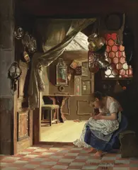 The young seamstress by Alois Josef Benedicter, oil on canvas, sold Mar 2019