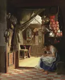 Alois Josef Benedicter, The young seamstress, oil on canvas