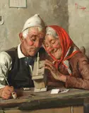 Pompeo Massani, Darby and Joan, oil on canvas