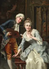 Giuseppe Galli, A musical courtship, oil on canvas