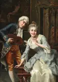 Giuseppe Galli, A musical courtship, oil on canvas