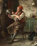 Francis Sydney Muschamp, A tinker's workshop, oil on canvas