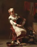 Juliusz Zuber, The daily chores, oil on canvas