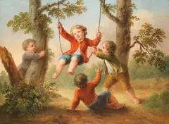 Children playing on a swing by François Boucher, oil on canvas, sold Mar 2019