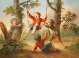 François Boucher, Children playing on a swing, oil on canvas
