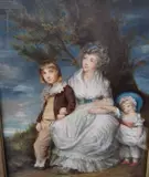 English School, Portrait of Lavinia, Countess Spencer and her children, watercolour on paper laid down on board
