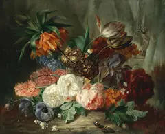 François Joseph Huygens, Still lifes of flowers with butterflies; a pair, oil on canvas