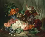 François Joseph Huygens, Still lifes of flowers with butterflies; a pair, oil on canvas