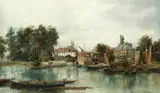 William Howard, A bustling riverside town, oil on canvas