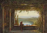 Carl Götzloff, Blick von der Pergola des Kapuziner-Klosters in Nemi auf den See mit Genzano, Um 1835, Öl auf Leinwand