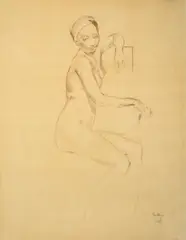 Balthus, Nu assis (Mlle Dr. H. Müller), 1928, Rötel auf Papier, auf Karton aufgezogen