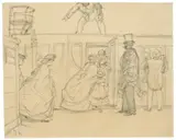 Adolph von Menzel, Reisende auf dem Bahnsteig („Für Damen“ / „Für Herren“)