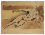 Max Pechstein, Liegender weiblicher Akt, 1913, Aquarell und Kreide auf braunem Papier