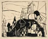 Lyonel Feininger, Stadt auf dem Berge, 1918, Holzschnitt auf Velin