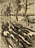 Furchen im Weg by Karl Schmidt-Rottluff, Um 1935, Tuschpinsel, laviert, auf gelblichem leichten Karton, sold Nov 2010