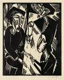 Drei am Tisch by Karl Schmidt-Rottluff, 1914, Holzschnitt auf Bütten, sold Nov 2010