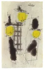 Ghosties by Lyonel Feininger, Gelbe Aquarellfarbe, Tuschpinsel und -feder auf Bütten, sold May 2008