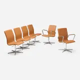 Walter Knoll, Dining chairs, set of six, c. 1975, leather upholstery, aluminum, chrome-plated steel