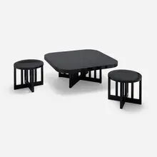 Richard Meier, Coffee table and low stools model 820Y, pair, 1982, lacquered maple
